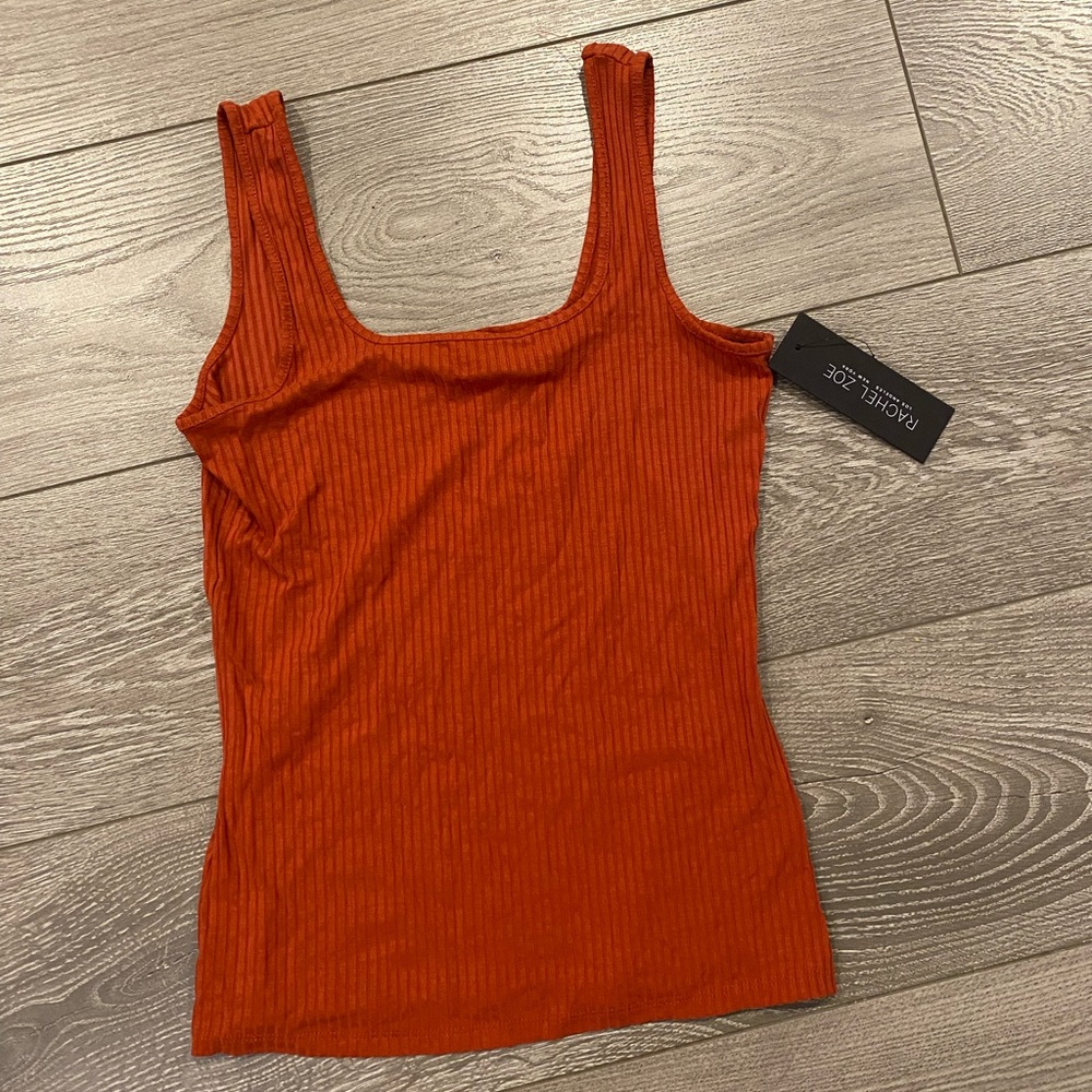 Rachel Zoe Ribbed Tank Top NWT Orange Coral Square Neck Stretch